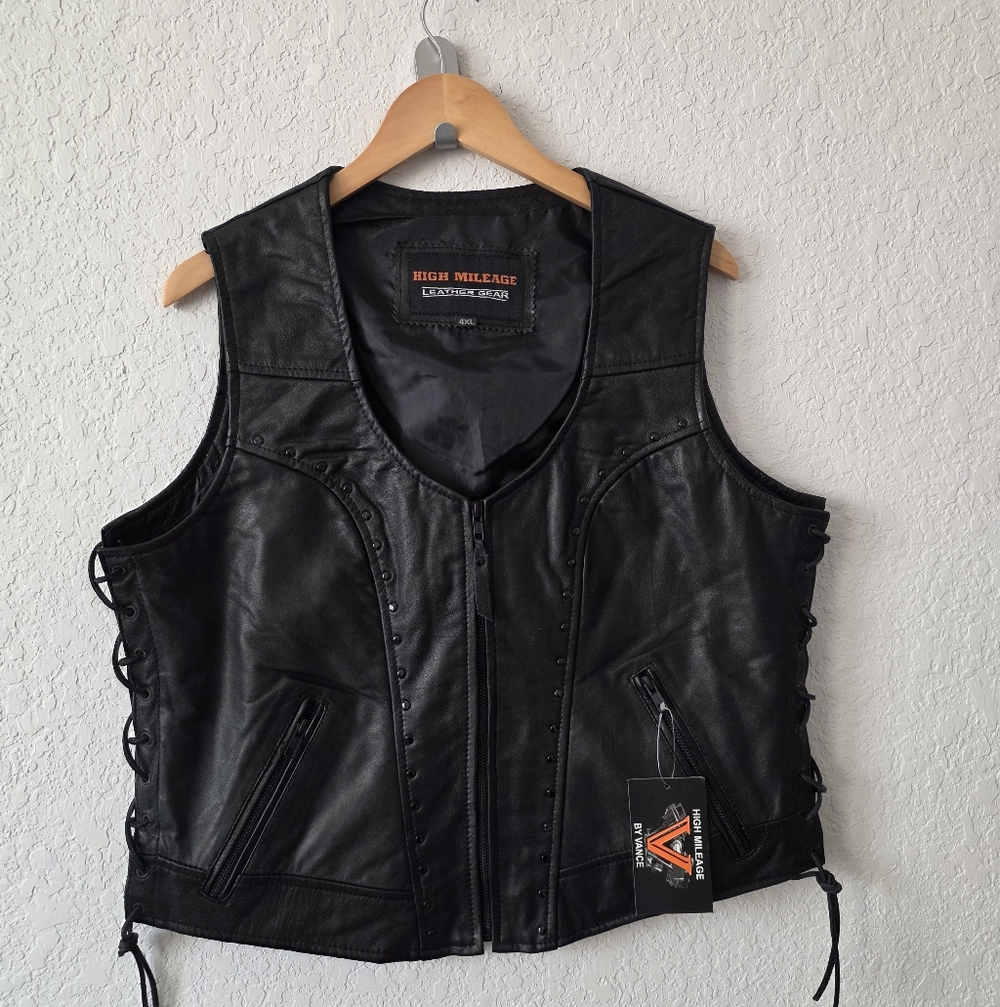 High Mileage Ladies Lace Side Leather Vest in Leather 4X NWT
